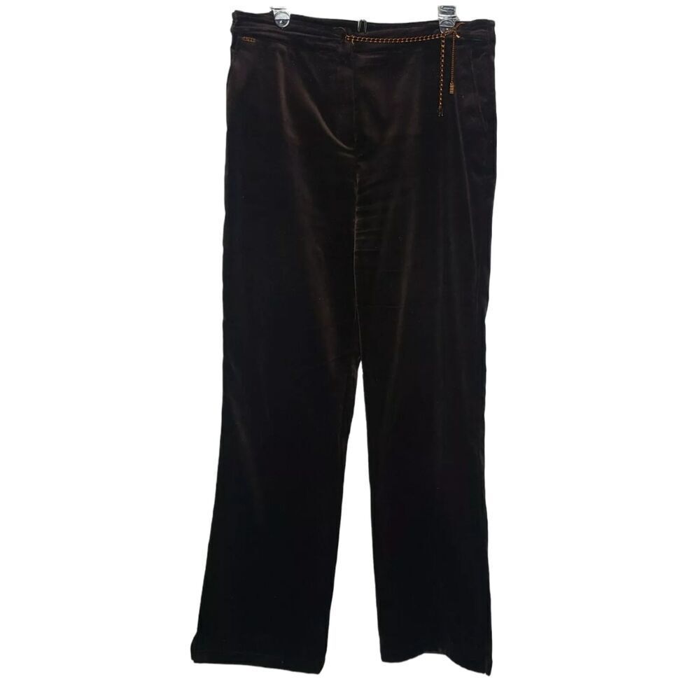 ST. JOHN Sport Pants Sz 12 Brown Velvet Velour  Chain Detail
